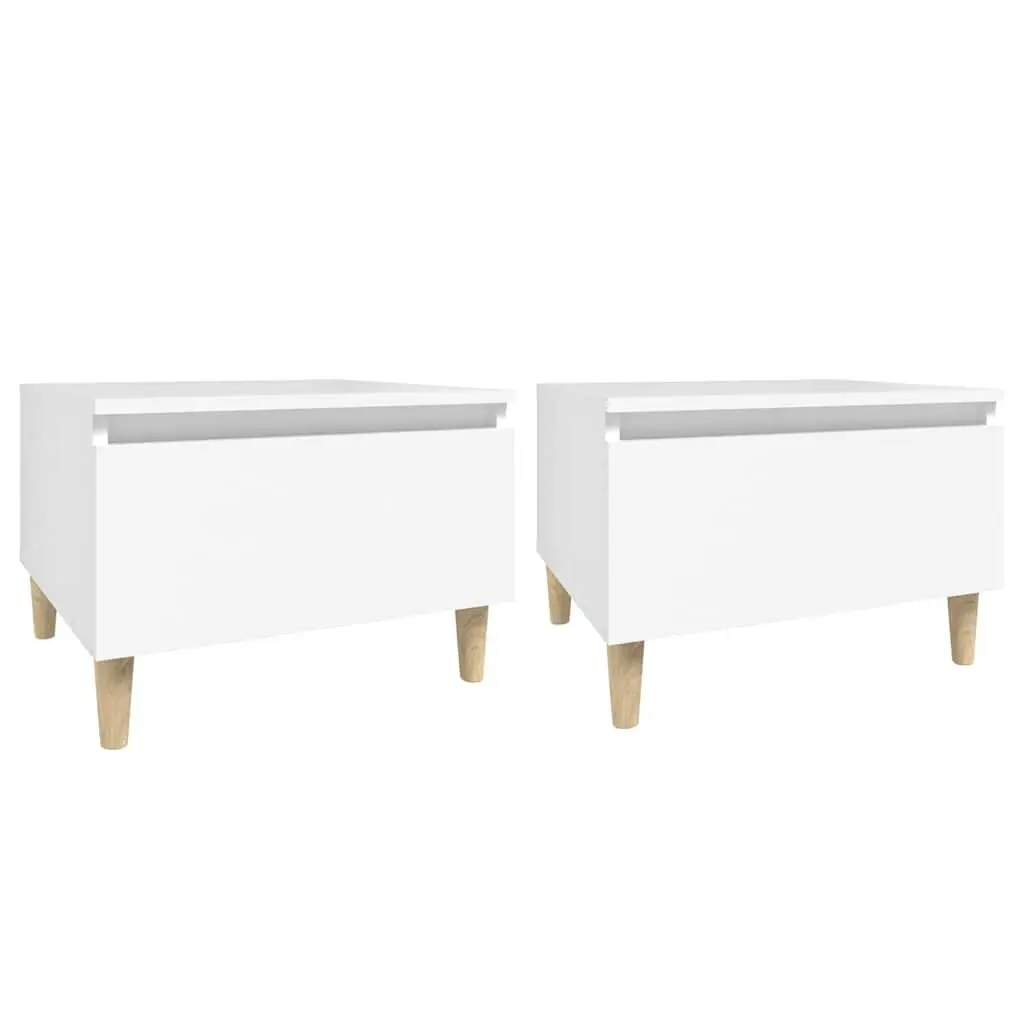 End Table White Engineered Wood 50 x 46 x 35 cm with Drawer Storage Accent 2 Piece