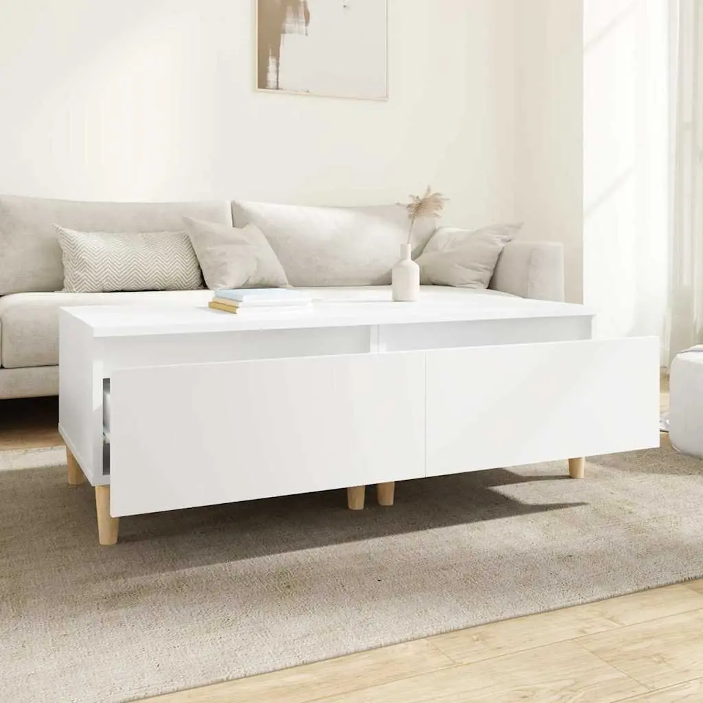 End Table White Engineered Wood 50 x 46 x 35 cm with Drawer Storage Accent 2 Piece