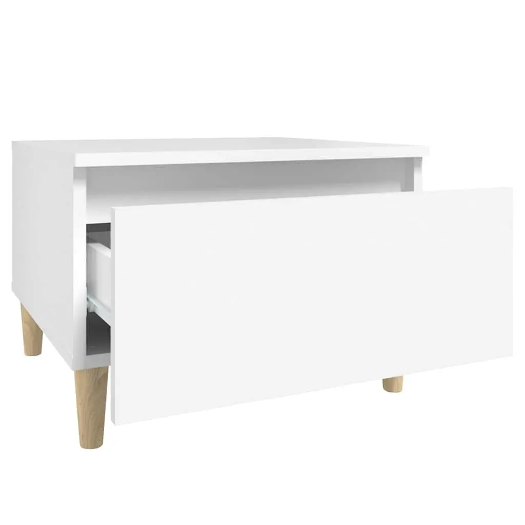 End Table White Engineered Wood 50 x 46 x 35 cm with Drawer Storage Accent 2 Piece