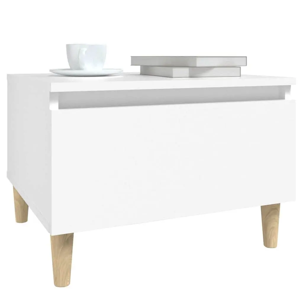 End Table White Engineered Wood 50 x 46 x 35 cm with Drawer Storage Accent 2 Piece