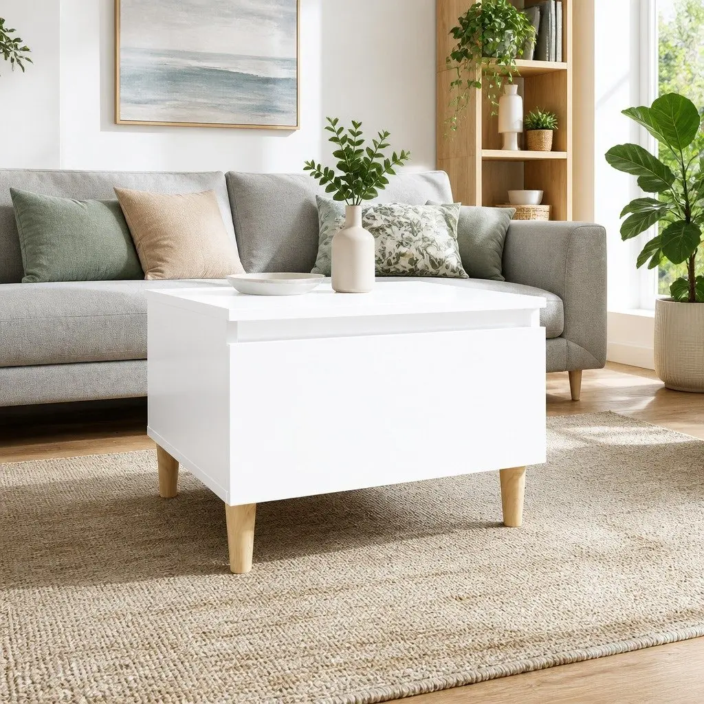 End Table High Gloss White Modern 50 x 46 x 35 cm Engineered Wood