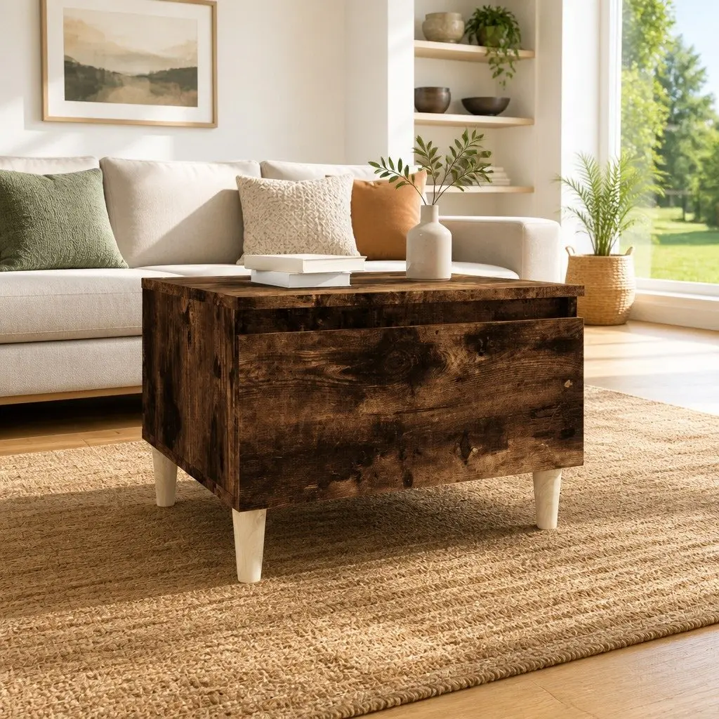 End Table Scandinavian Brown Engineered Wood with Drawer Storage