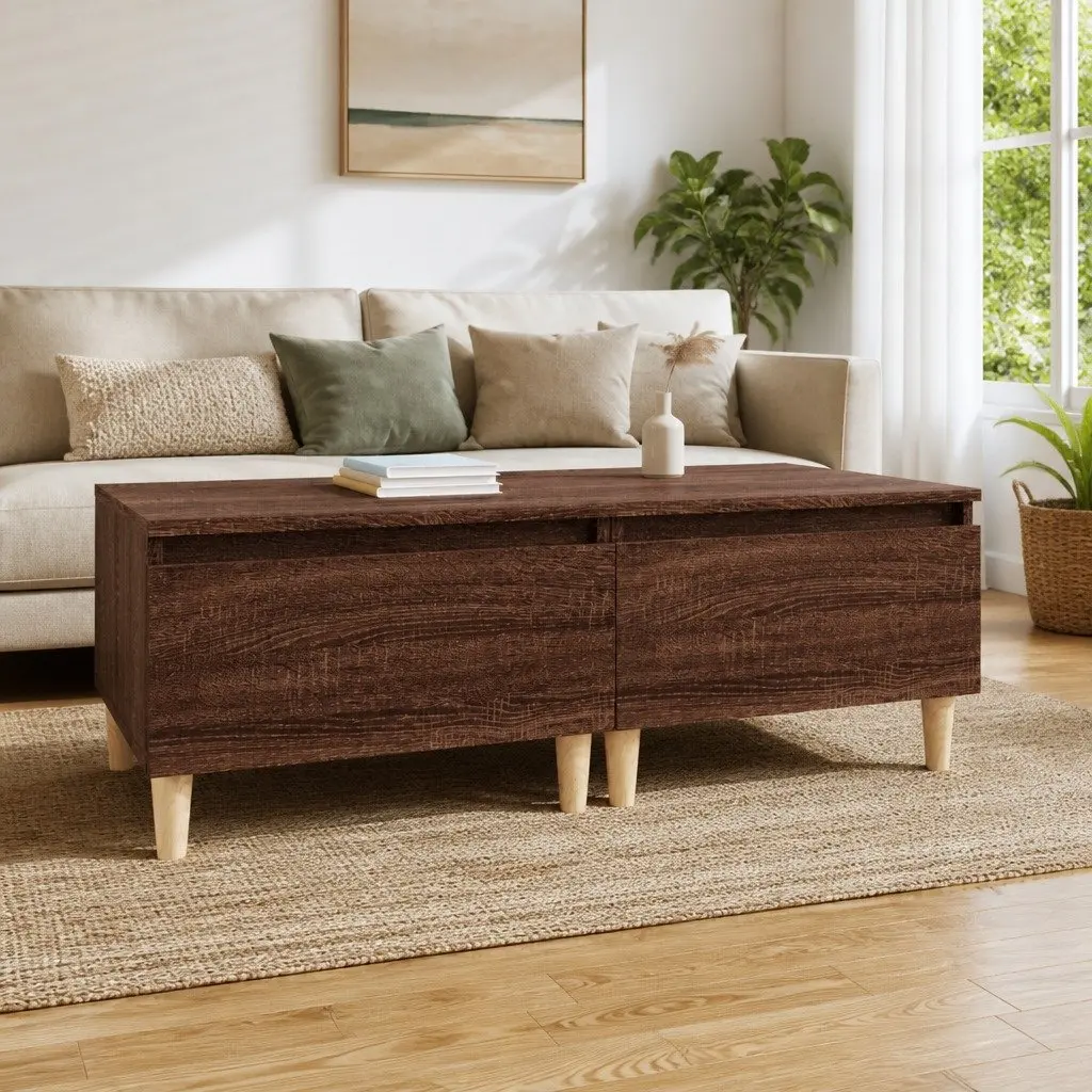 End Tables Set of 2 Brown Oak Scandinavian Side Table with Drawer Storage Engineered Wood 50 x 46 x 35 cm