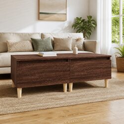 Set of 2 Scandinavian Brown Oak Side Tables with Drawer