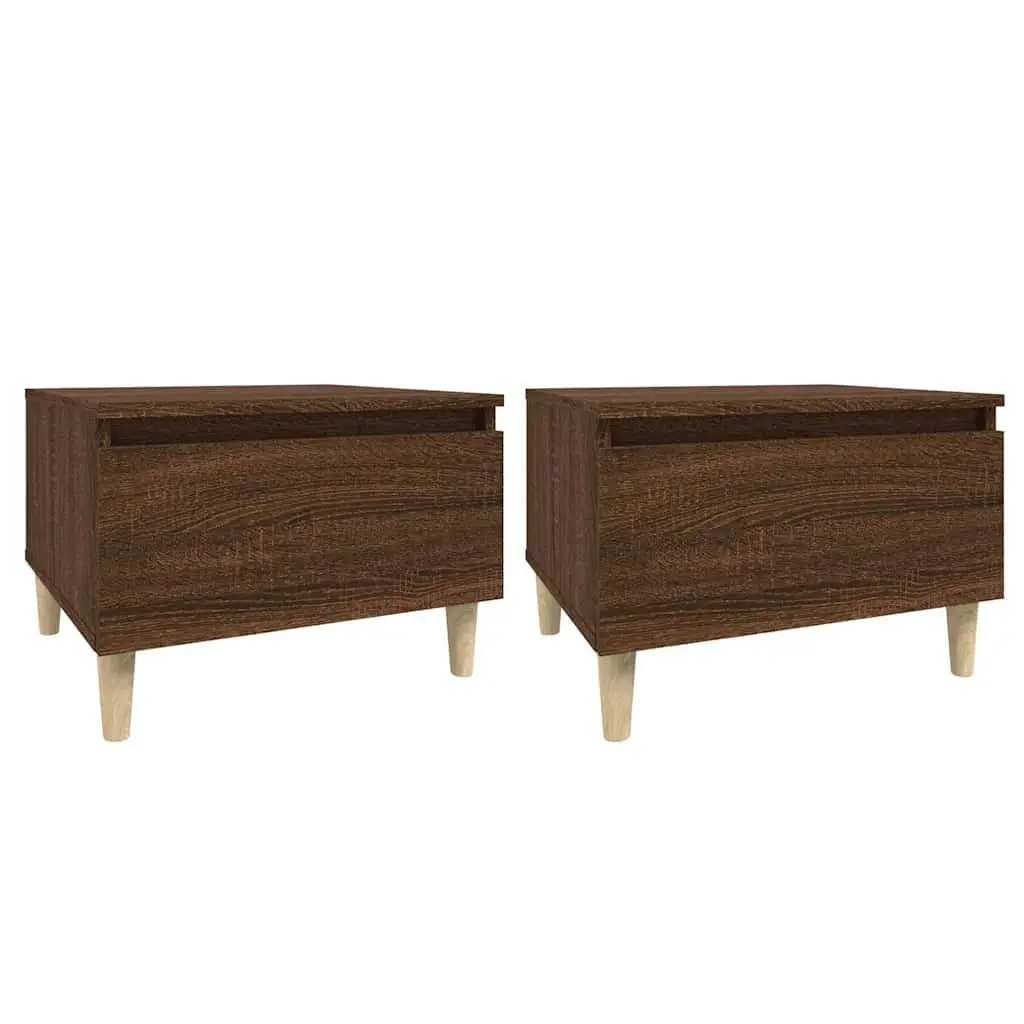 End Tables Set of 2 Brown Oak Scandinavian Side Table with Drawer Storage Engineered Wood 50 x 46 x 35 cm