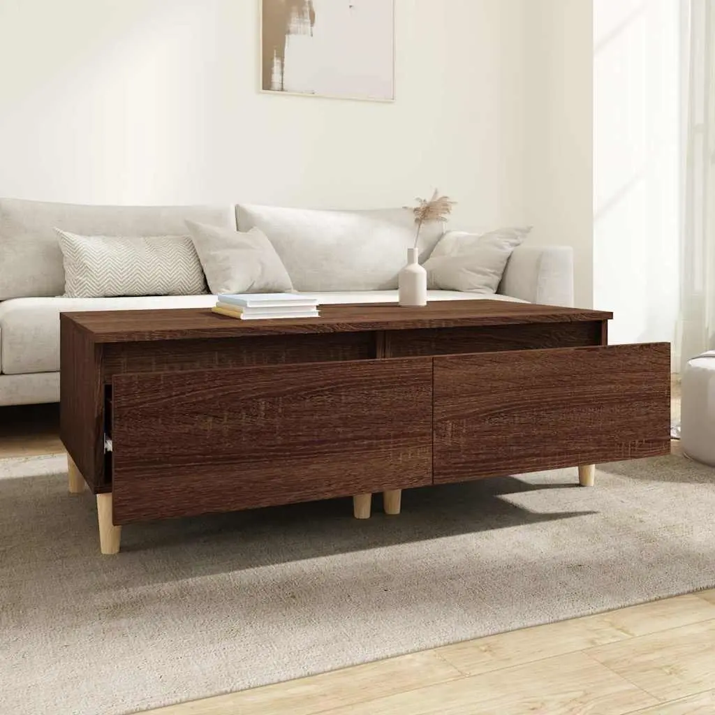 End Tables Set of 2 Brown Oak Scandinavian Side Table with Drawer Storage Engineered Wood 50 x 46 x 35 cm