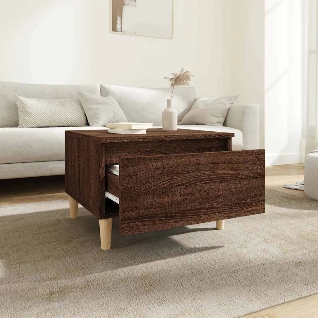 End Tables Set of 2 Brown Oak Scandinavian Side Table with Drawer Storage Engineered Wood 50 x 46 x 35 cm