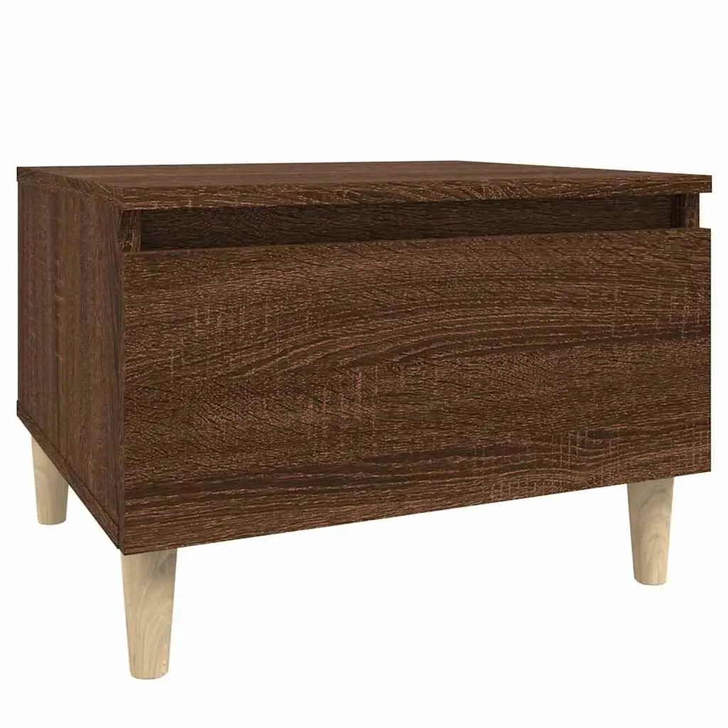 End Tables Set of 2 Brown Oak Scandinavian Side Table with Drawer Storage Engineered Wood 50 x 46 x 35 cm