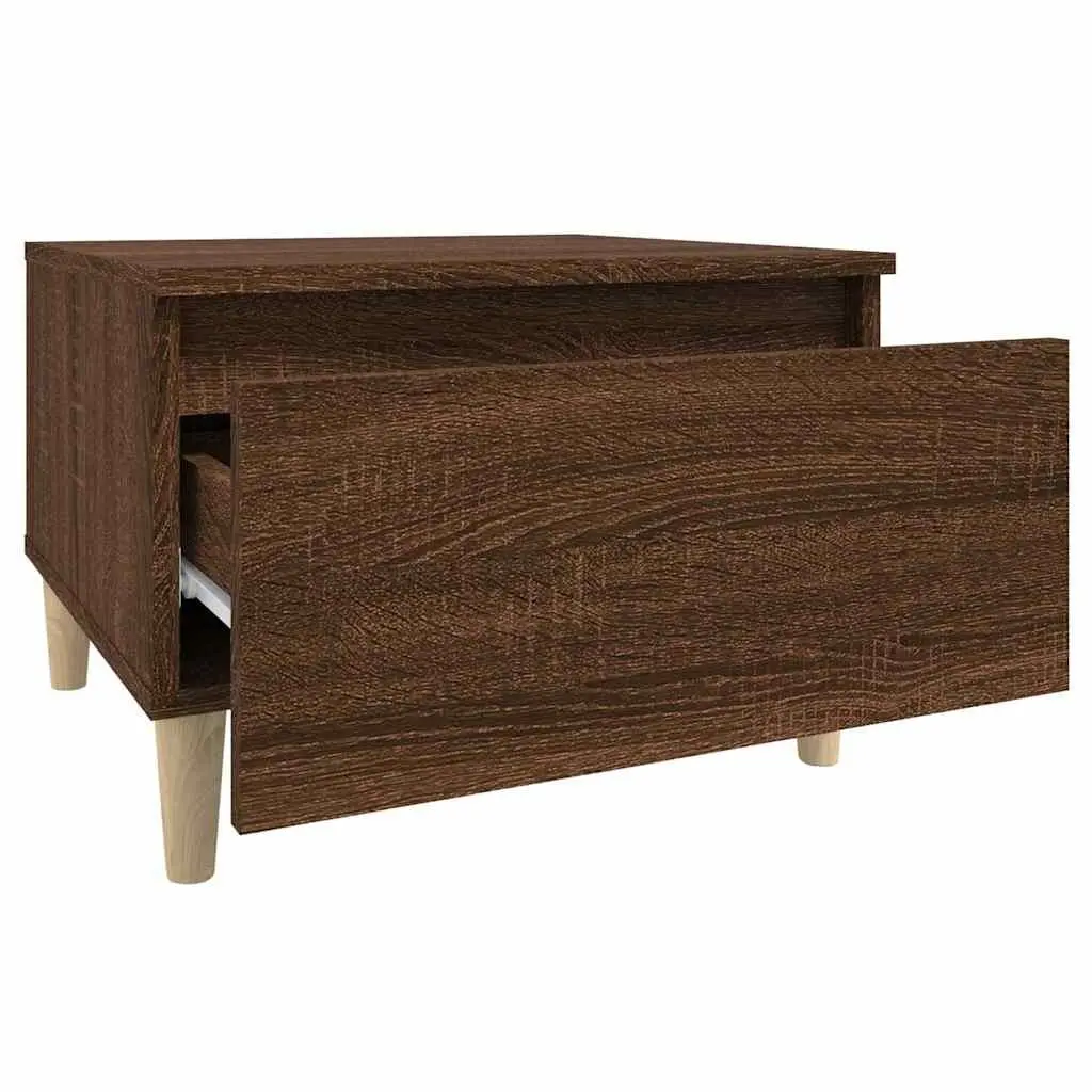End Tables Set of 2 Brown Oak Scandinavian Side Table with Drawer Storage Engineered Wood 50 x 46 x 35 cm