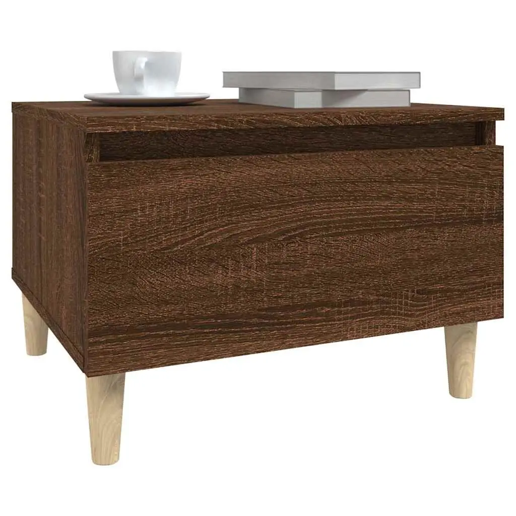 End Tables Set of 2 Brown Oak Scandinavian Side Table with Drawer Storage Engineered Wood 50 x 46 x 35 cm