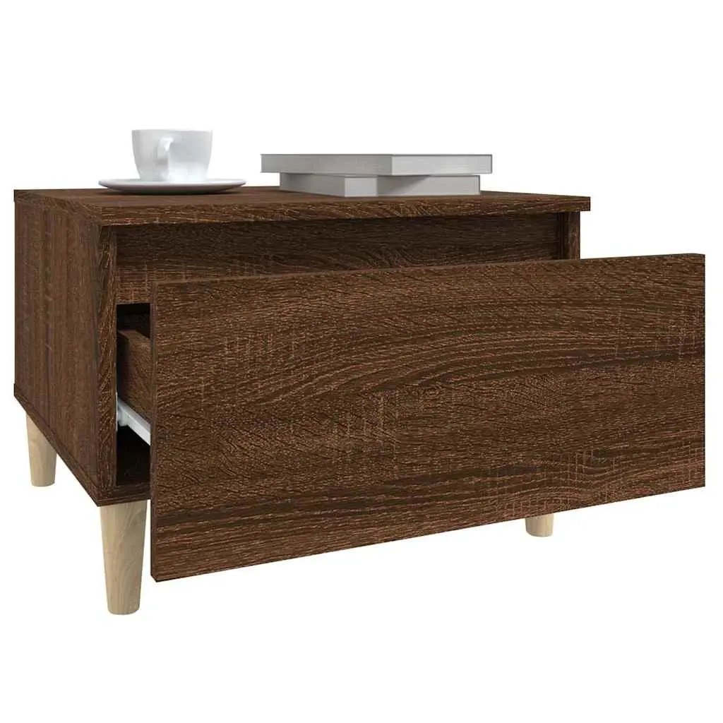 End Tables Set of 2 Brown Oak Scandinavian Side Table with Drawer Storage Engineered Wood 50 x 46 x 35 cm
