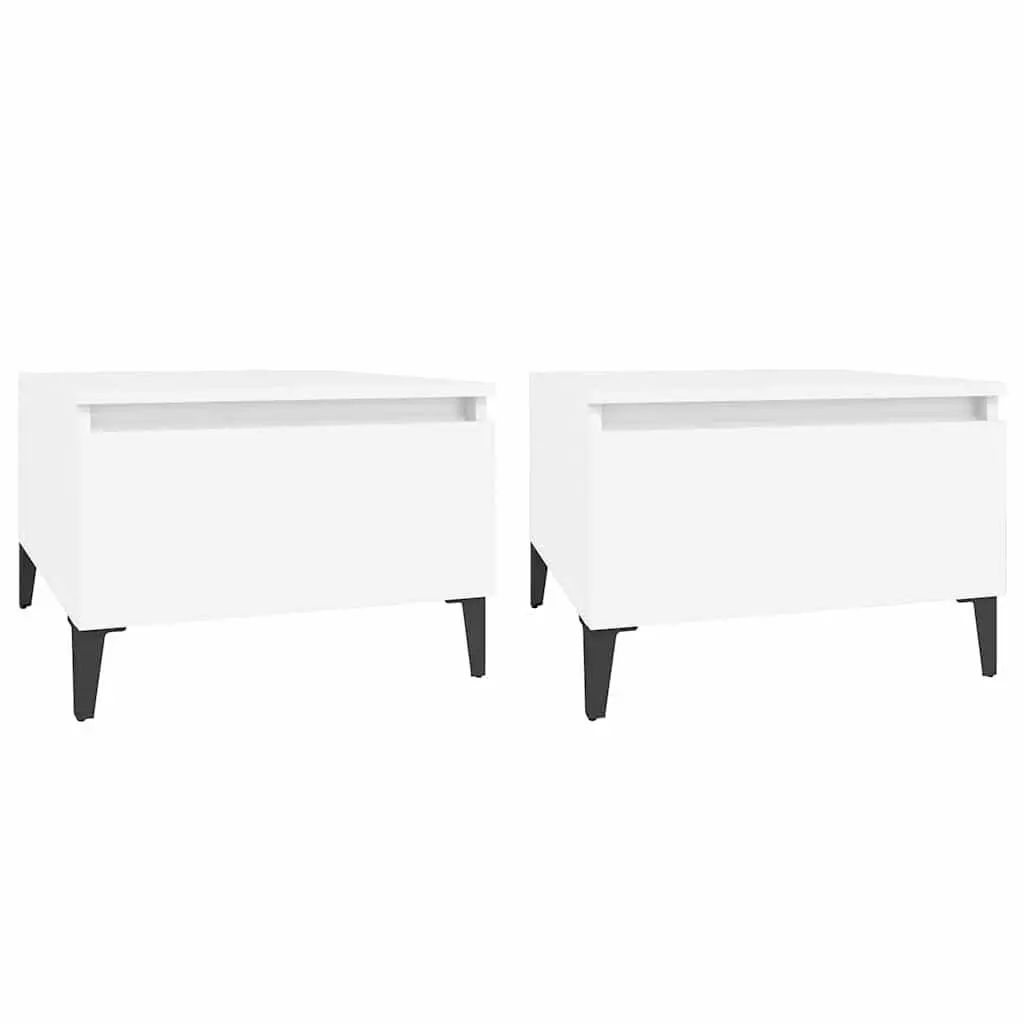 End Table White 50x46x35 cm Engineered Wood with Drawer and Metal Feet
