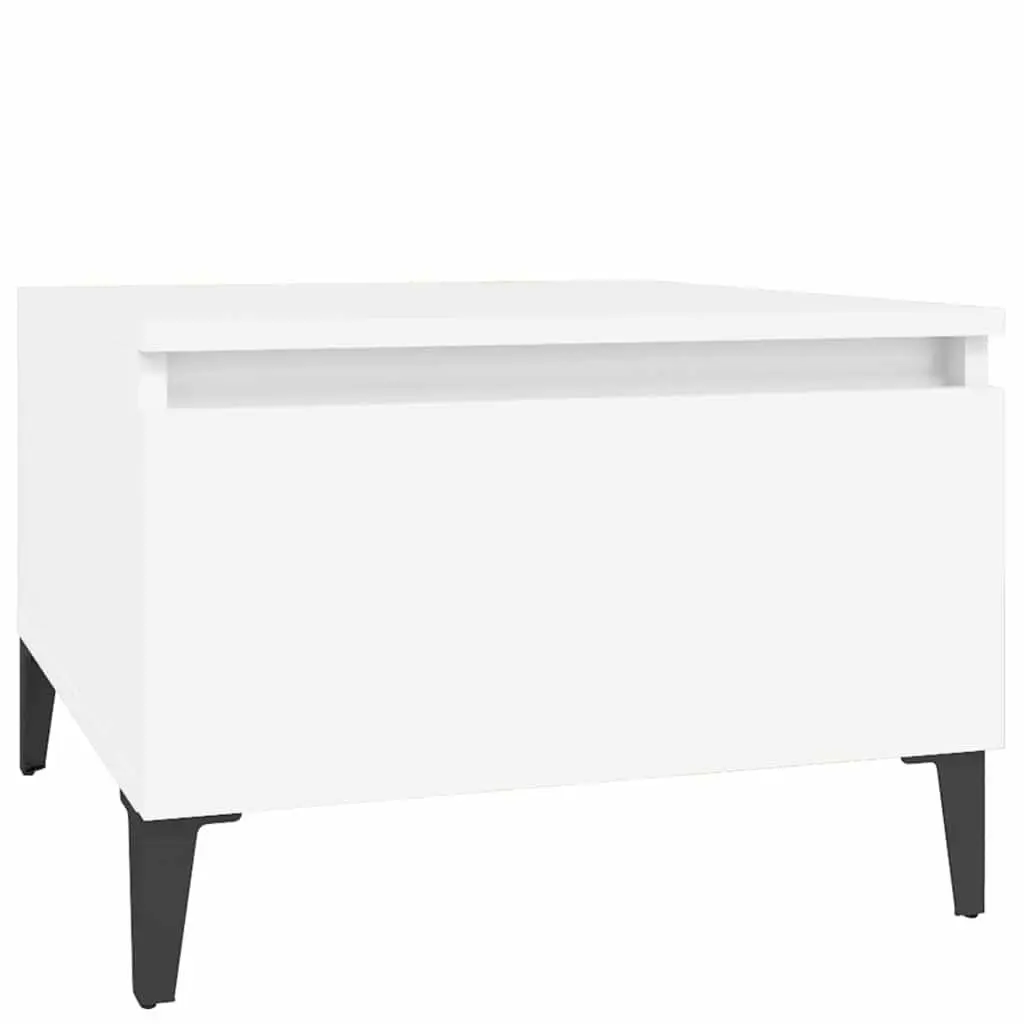End Table White 50x46x35 cm Engineered Wood with Drawer and Metal Feet
