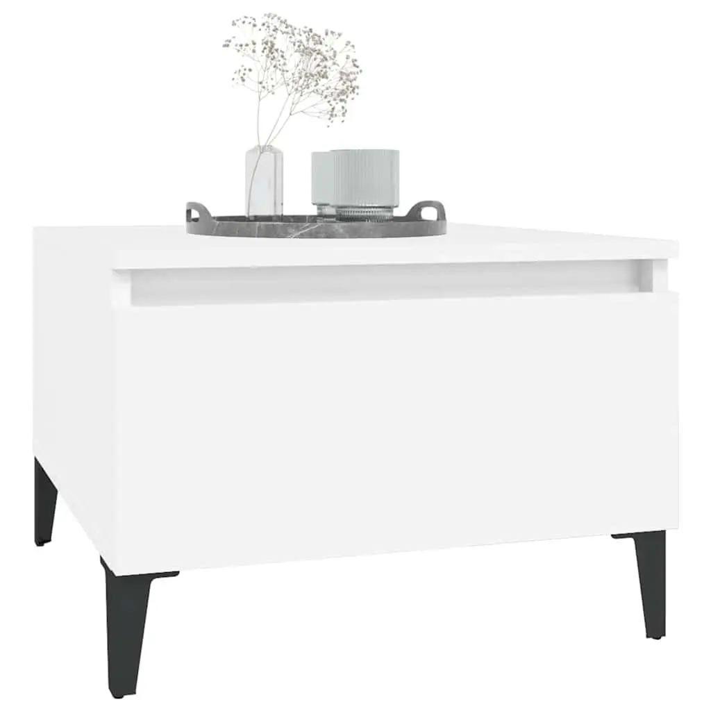 End Table White 50x46x35 cm Engineered Wood with Drawer and Metal Feet