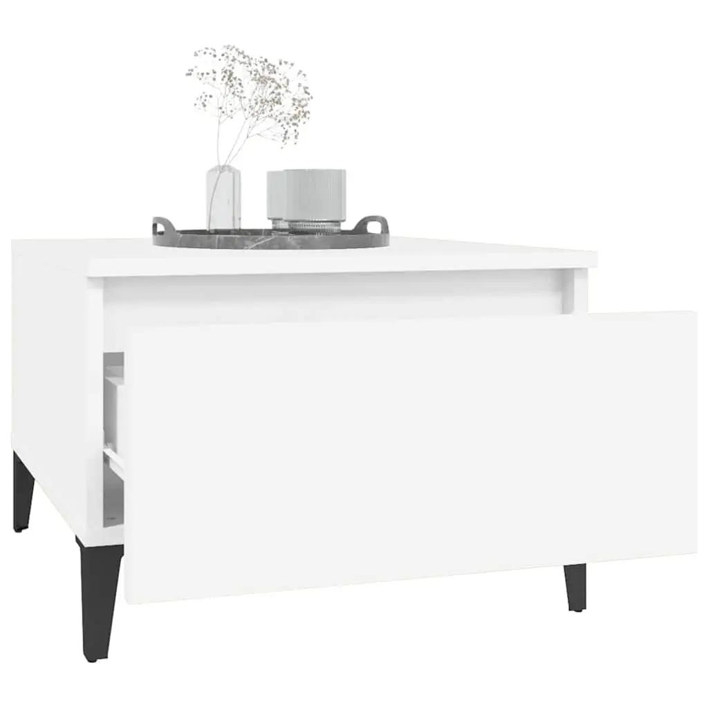 End Table White 50x46x35 cm Engineered Wood with Drawer and Metal Feet