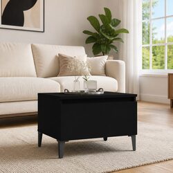 Black Engineered Wood Side Table with Drawer