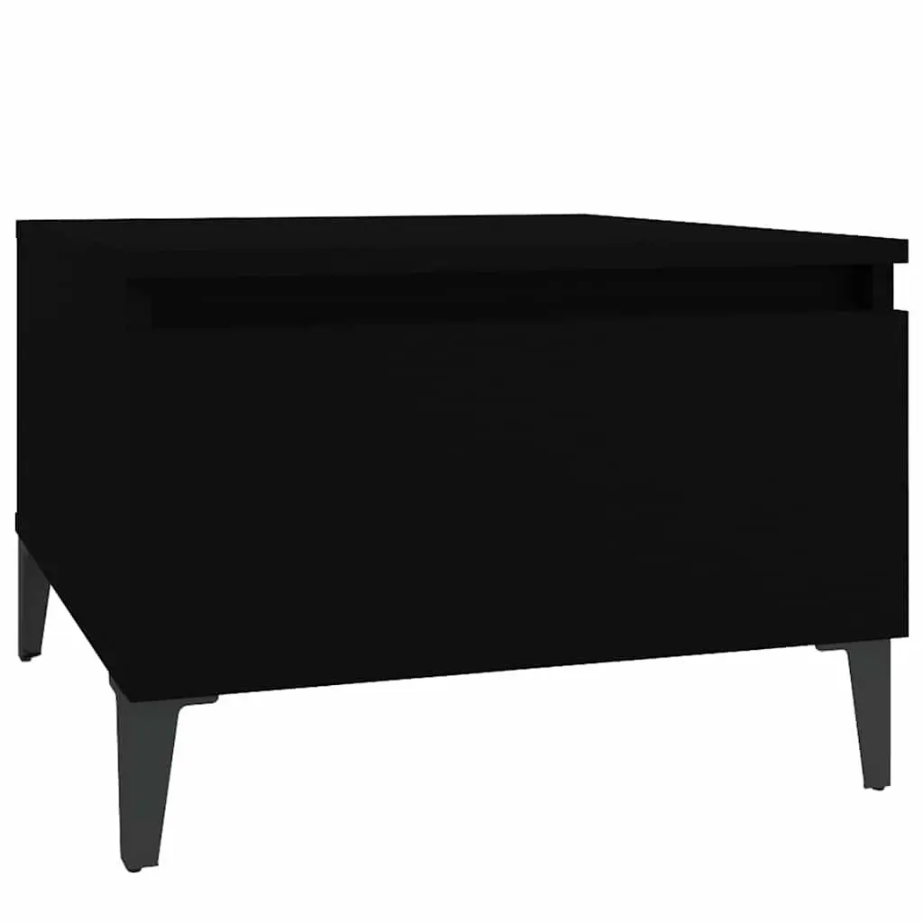 End Table Black Engineered Wood Storage Drawer Metal Feet Living Room