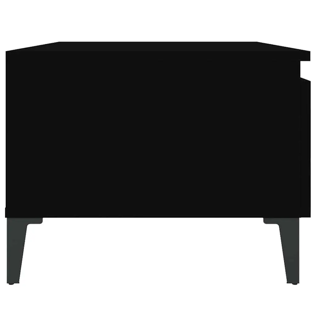 End Table Black Engineered Wood Storage Drawer Metal Feet Living Room
