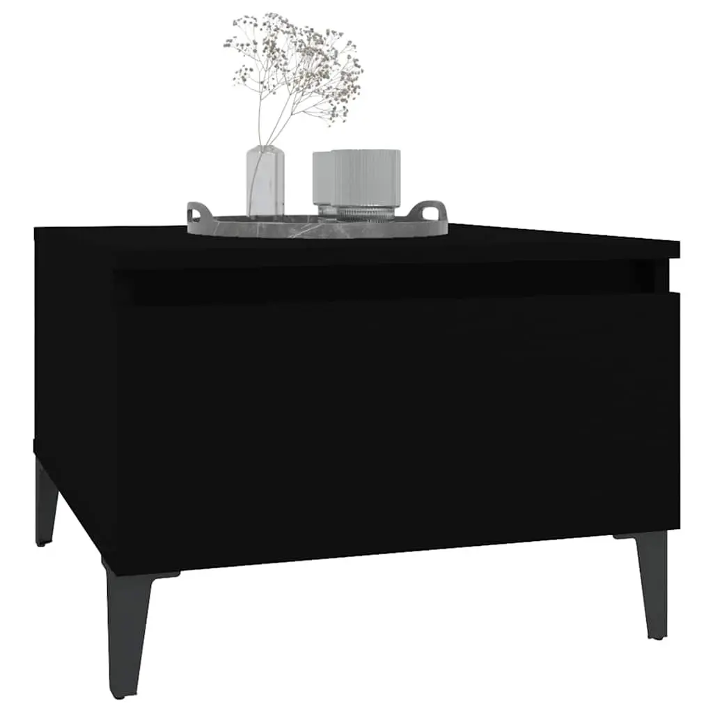 End Table Black Engineered Wood Storage Drawer Metal Feet Living Room