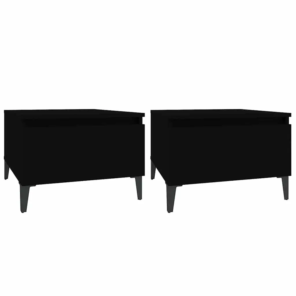 Side Tables Black 50x46x35 cm Engineered Wood with Metal Feet 2 Piece Living Room Accent Furniture Storage Drawer