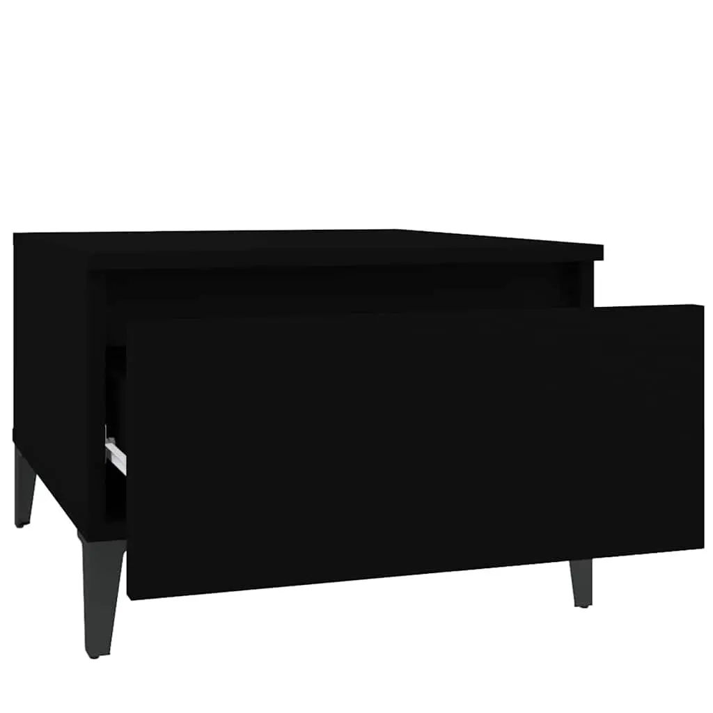 Side Tables Black 50x46x35 cm Engineered Wood with Metal Feet 2 Piece Living Room Accent Furniture Storage Drawer