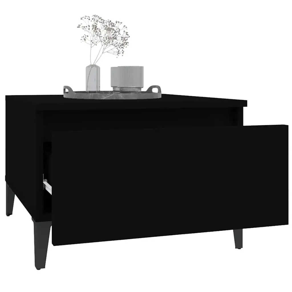 Side Tables Black 50x46x35 cm Engineered Wood with Metal Feet 2 Piece Living Room Accent Furniture Storage Drawer