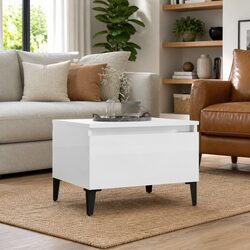 High Gloss White End Table with Drawer for Living Space