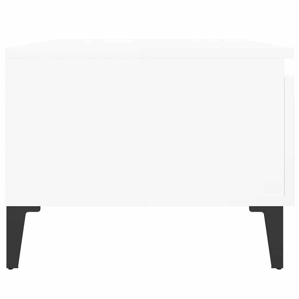 End Table High Gloss White 50W x 46H x 35D cm Engineered Wood with Metal Feet