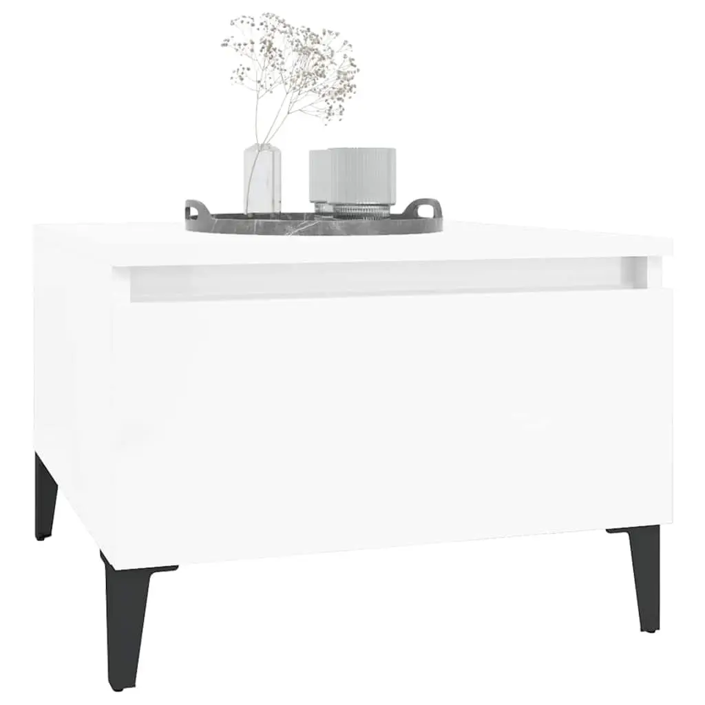 End Table High Gloss White 50W x 46H x 35D cm Engineered Wood with Metal Feet