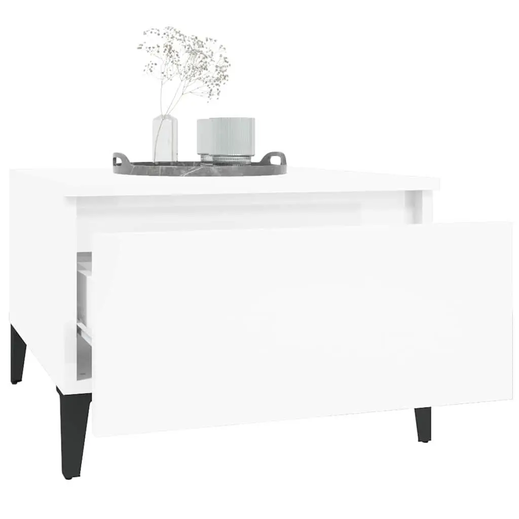 End Table High Gloss White 50W x 46H x 35D cm Engineered Wood with Metal Feet