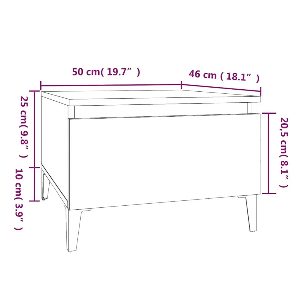 End Table High Gloss White 50W x 46H x 35D cm Engineered Wood with Metal Feet