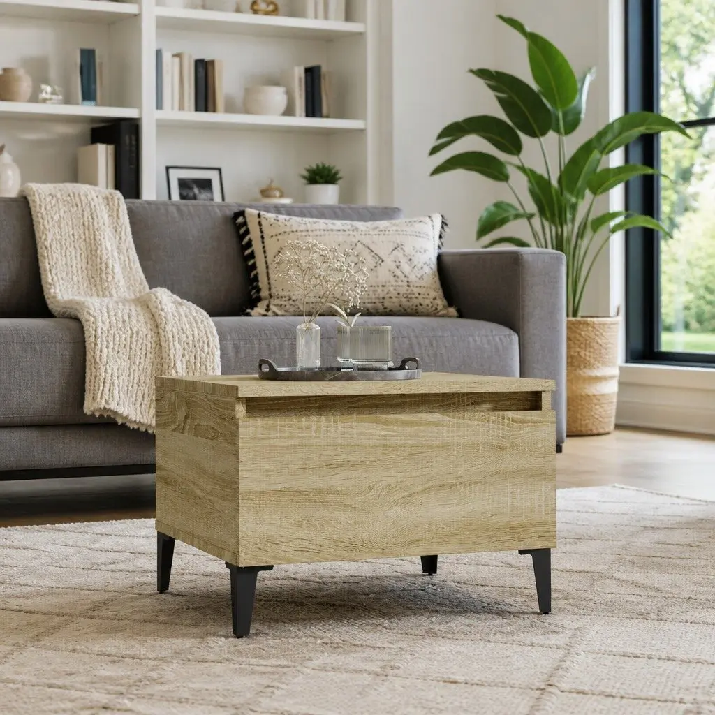 Side Table Brown Engineered Wood with Drawer Storage 50W x 46D x 35H cm