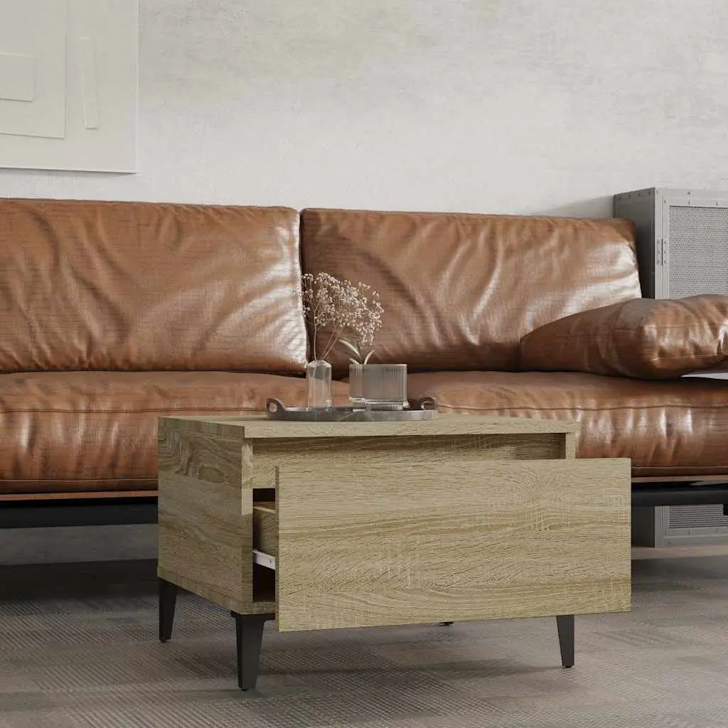 Side Table Brown Engineered Wood with Drawer Storage 50W x 46D x 35H cm