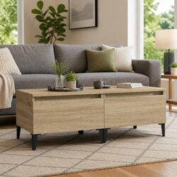 Brown Engineered Wood Side Tables with Drawer Storage - 2 pcs