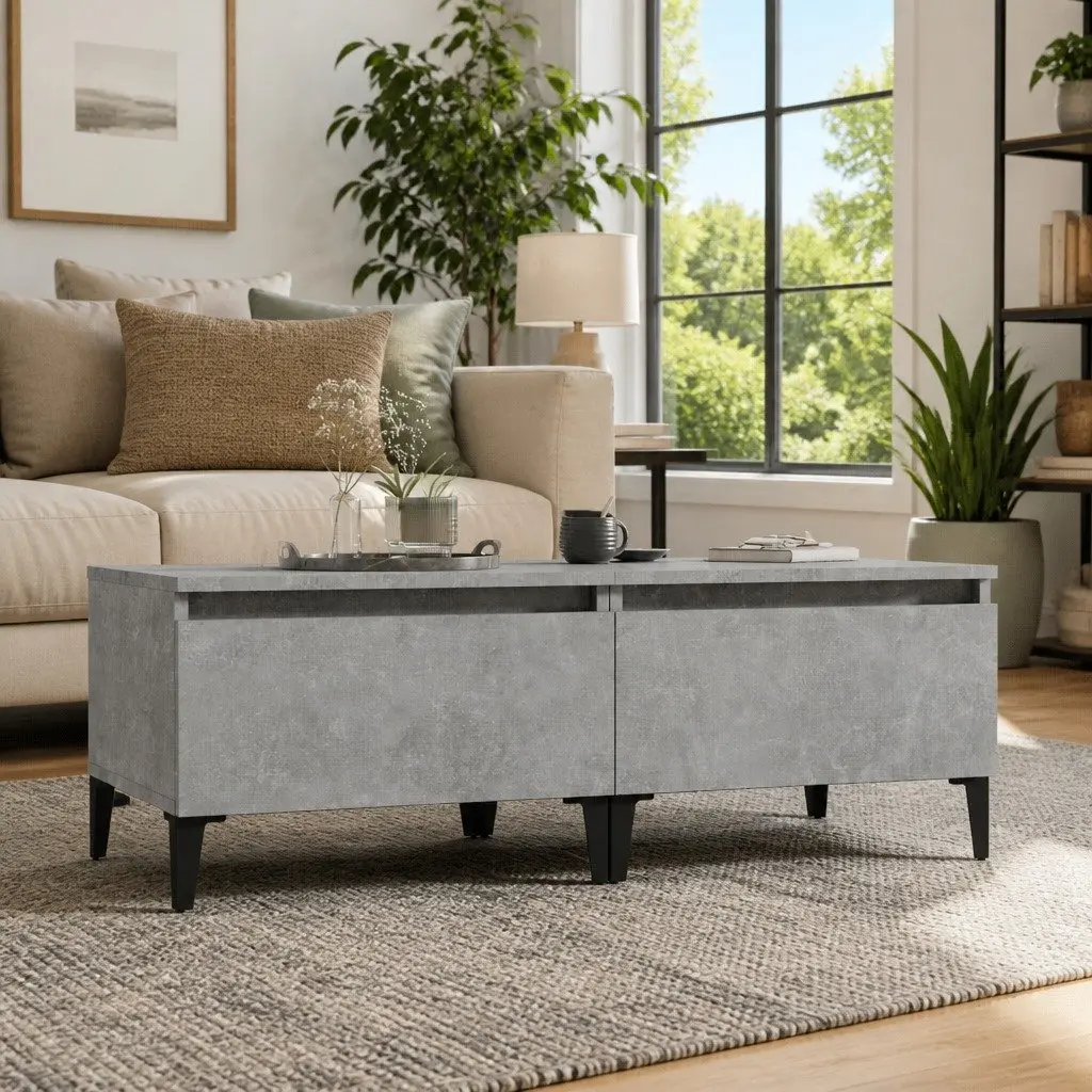 Accent Side Tables Grey Engineered Wood Industrial Style 50x46x35cm with Drawer Storage Set of 2
