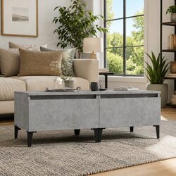 Set of 2 Grey Engineered Wood Side Tables with Drawers