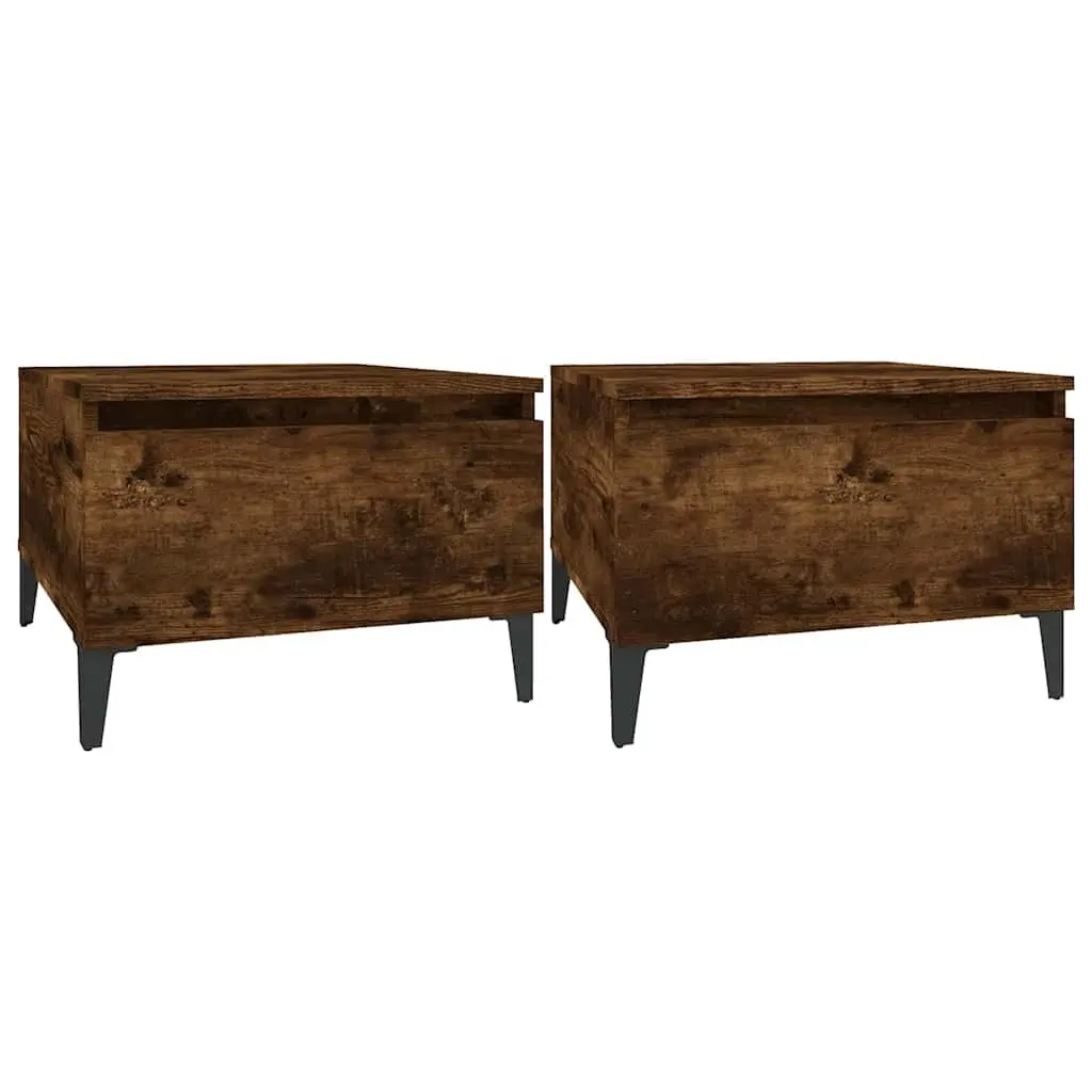 End Tables Industrial Style Smoked Oak 50W x 46D x 35H cm Engineered Wood with Metal Feet Set of 2