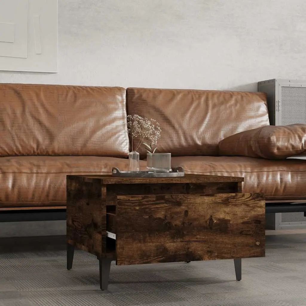 End Tables Industrial Style Smoked Oak 50W x 46D x 35H cm Engineered Wood with Metal Feet Set of 2