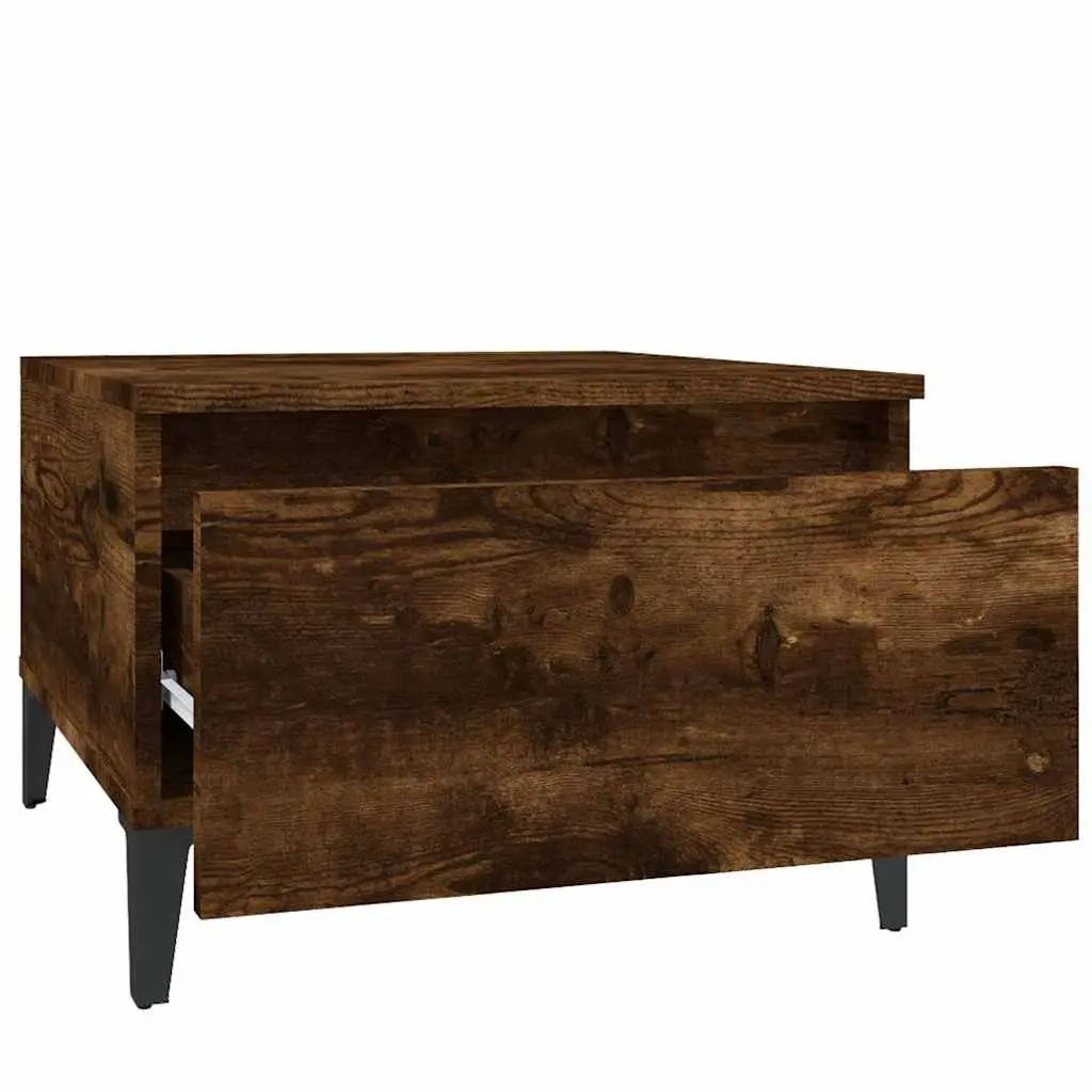 End Tables Industrial Style Smoked Oak 50W x 46D x 35H cm Engineered Wood with Metal Feet Set of 2