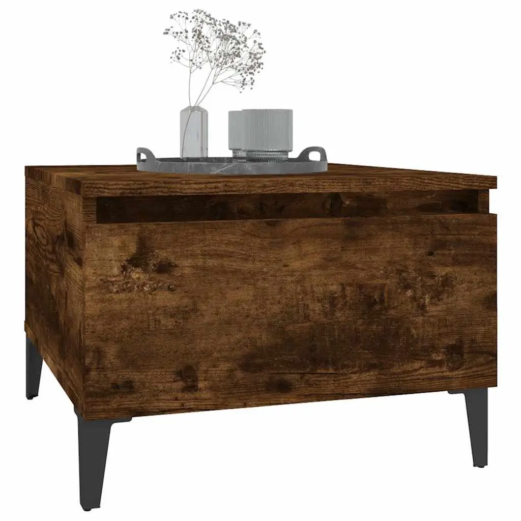 End Tables Industrial Style Smoked Oak 50W x 46D x 35H cm Engineered Wood with Metal Feet Set of 2
