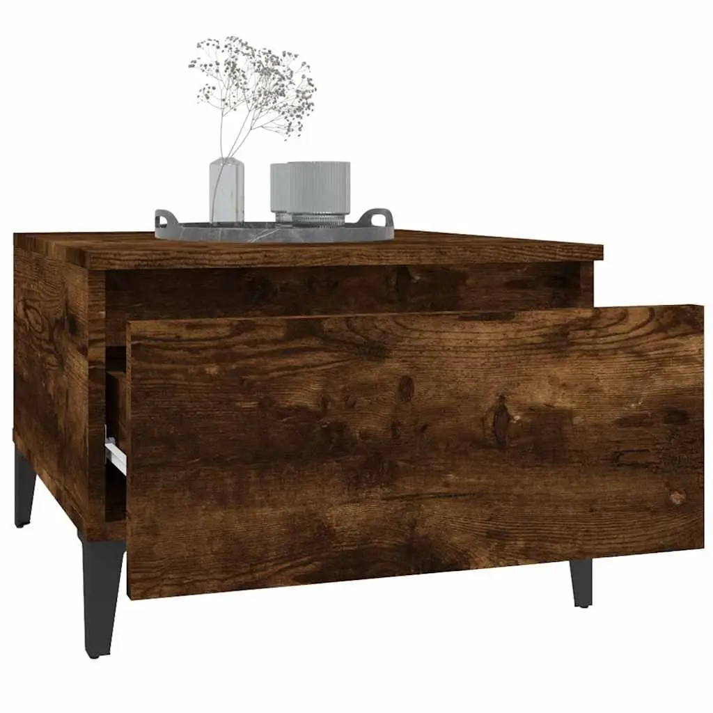 End Tables Industrial Style Smoked Oak 50W x 46D x 35H cm Engineered Wood with Metal Feet Set of 2