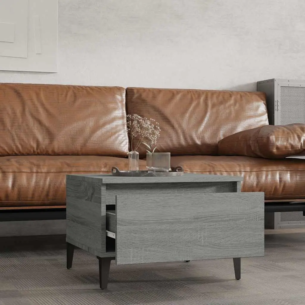 Side Tables Grey Engineered Wood Accent Tables with Drawer Storage 50 x 46 x 35 cm