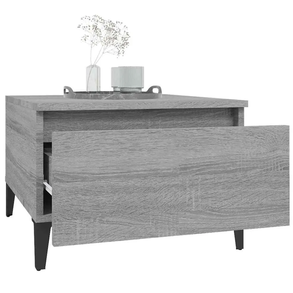 Side Tables Grey Engineered Wood Accent Tables with Drawer Storage 50 x 46 x 35 cm