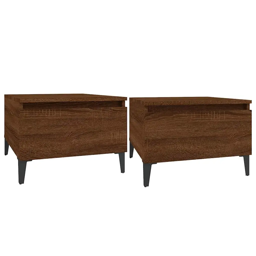 Brown Oak Industrial Side Table Set of 2