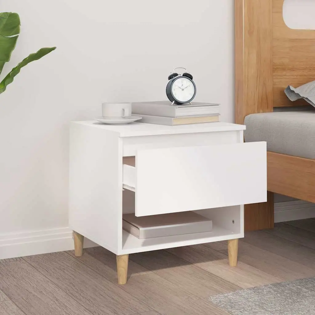 Bedside Table White 50x46x50 cm Engineered Wood Nightstand Storage