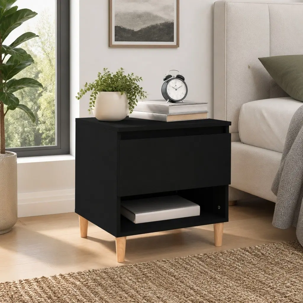Bedside Table Black Engineered Wood 50x46x50cm