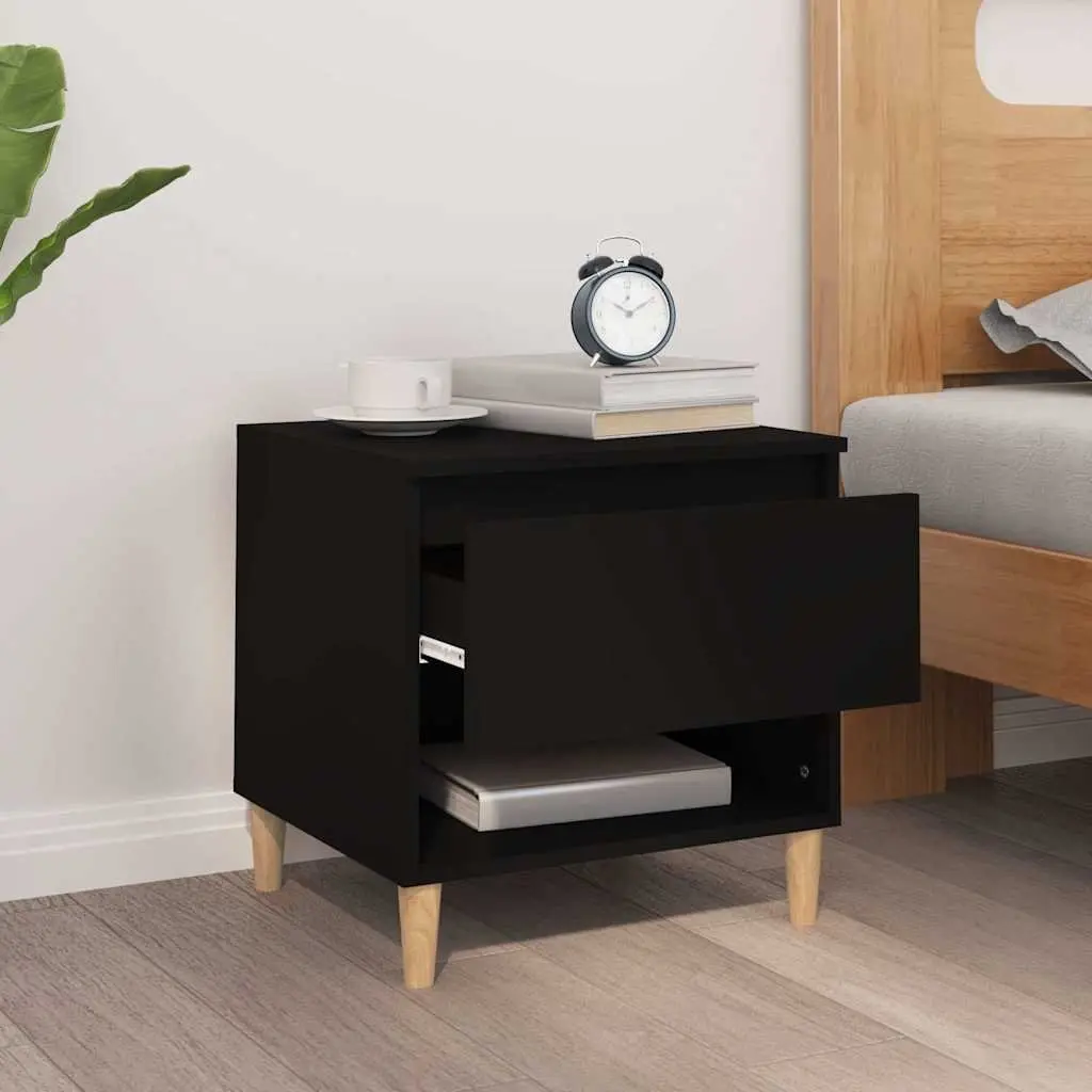 Bedside Table Black Engineered Wood 50x46x50cm