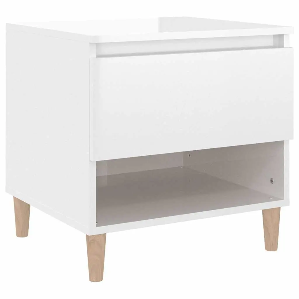 Bedside Table White High Gloss Modern Engineered Wood Nightstand Storage Cabinet