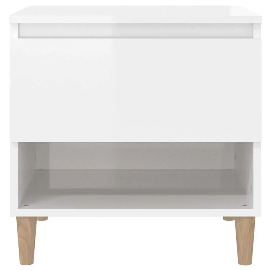 Bedside Table White High Gloss Modern Engineered Wood Nightstand Storage Cabinet