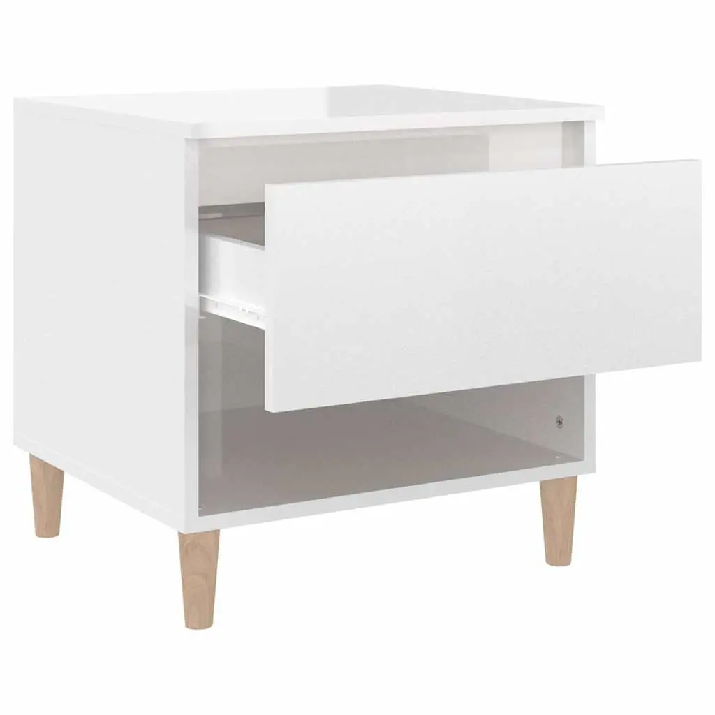 Bedside Table White High Gloss Modern Engineered Wood Nightstand Storage Cabinet